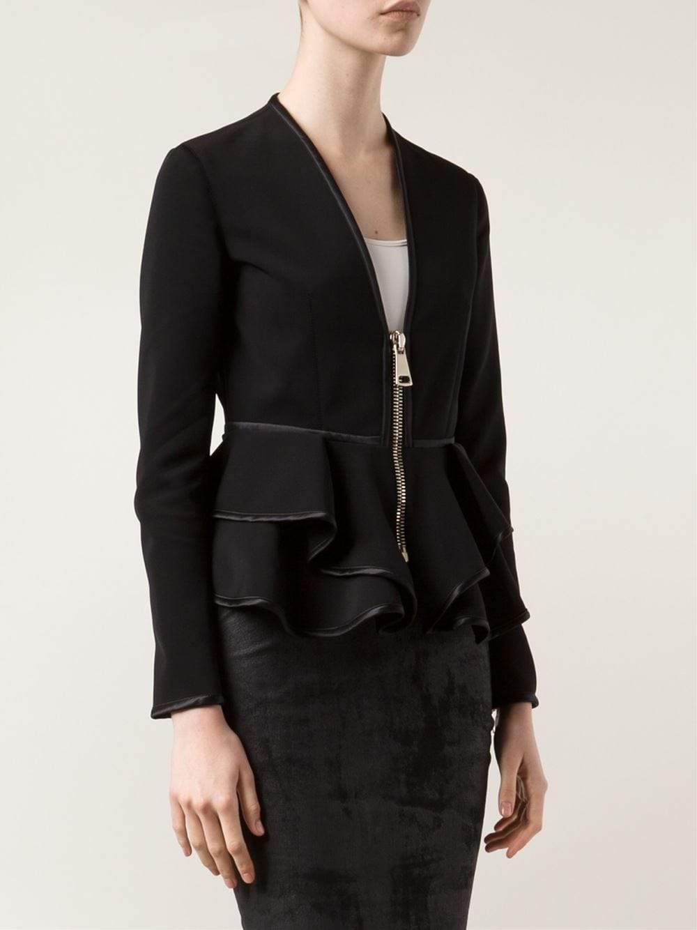 GIVENCHY-Peplum Zip Front Jacket-