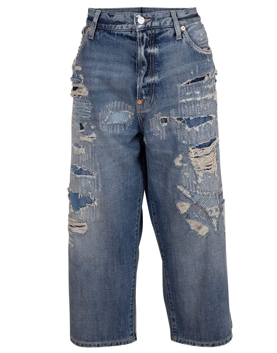 GIVENCHY-Distressed Baggy Cropped Denim Pant-MED BLUE