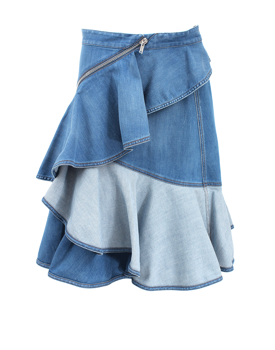 GIVENCHY-Ruffle Front Denim Zip Skirt-LT BLUE