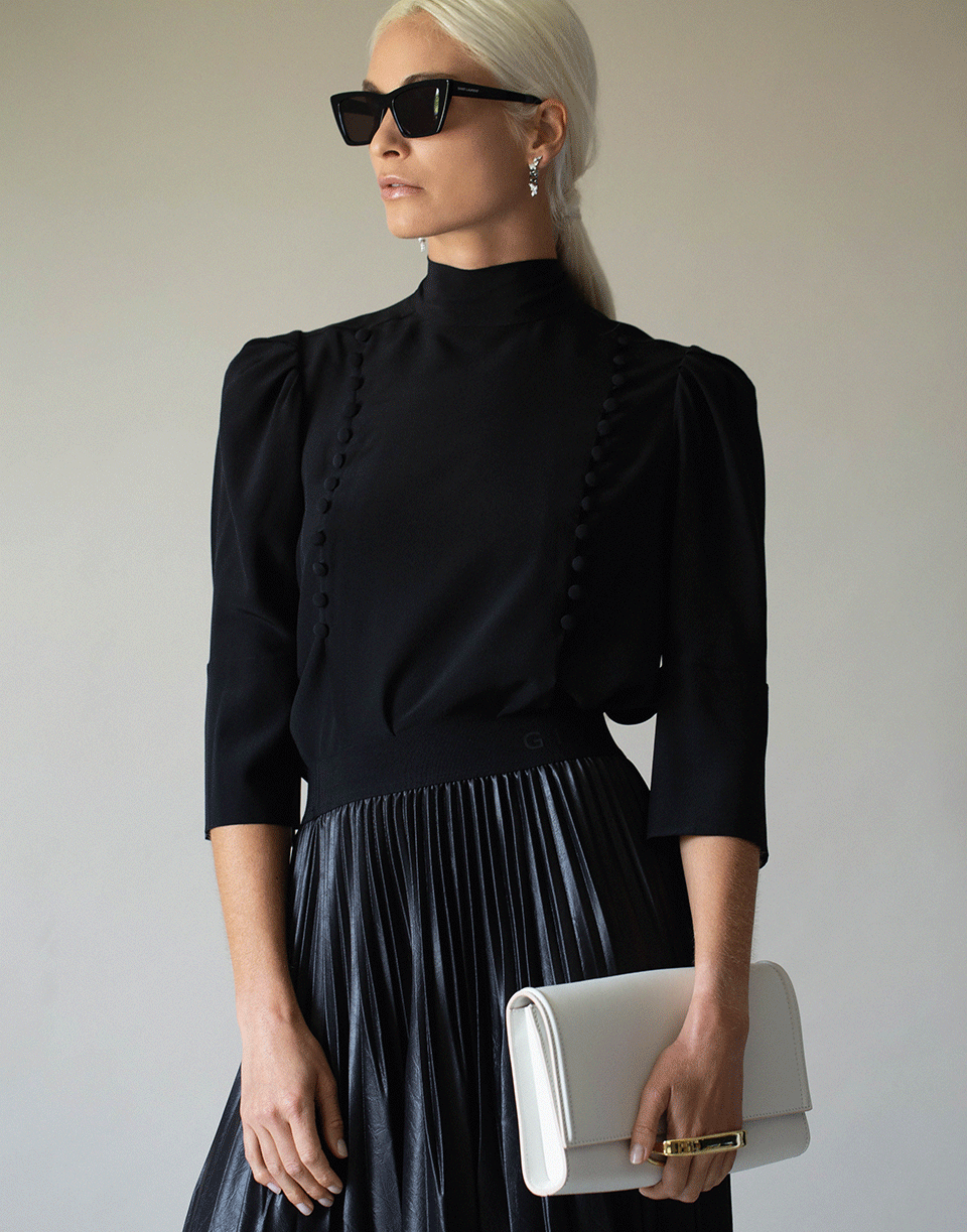 GIVENCHY-Crepe de Chine 3/4 Sleeve Buttoned Blouse-