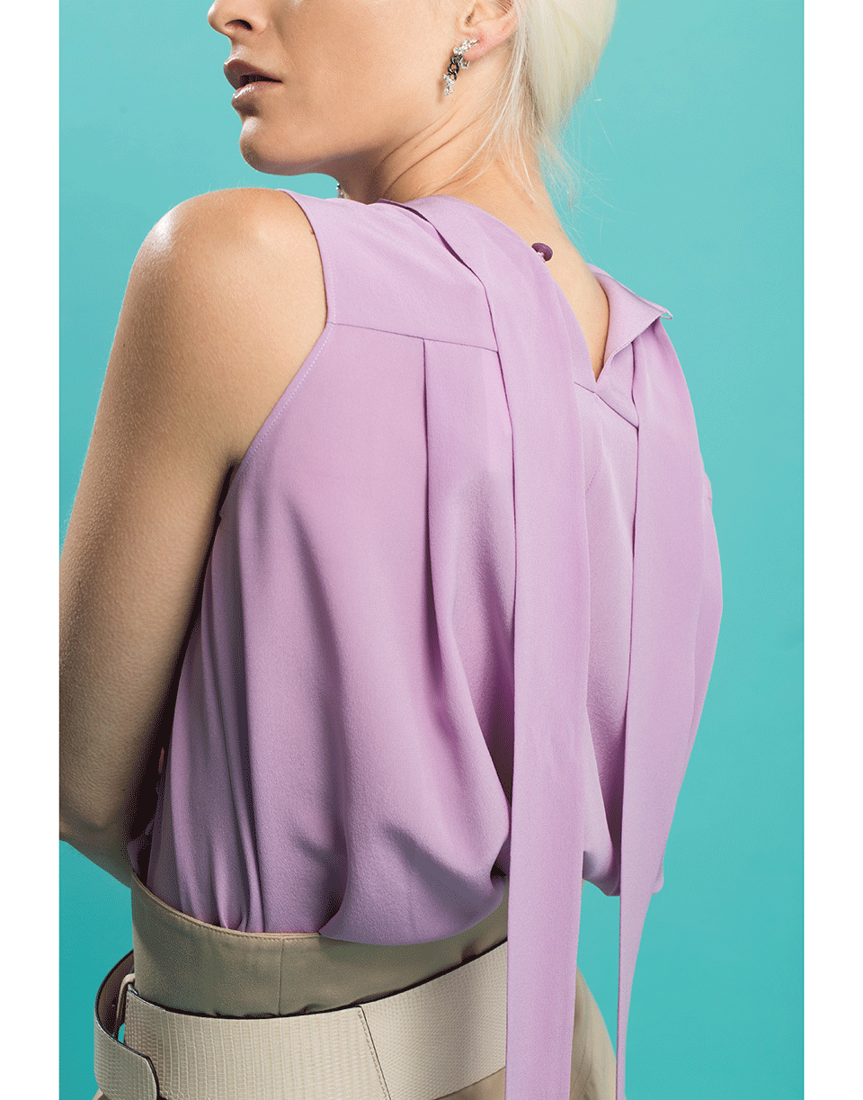 GIVENCHY-Sleeveless Scarf Neck Button Top-