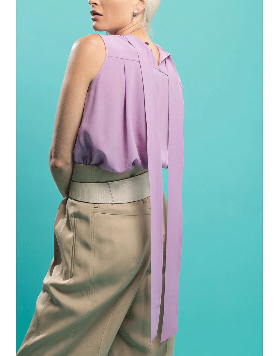 GIVENCHY-Sleeveless Scarf Neck Button Top-