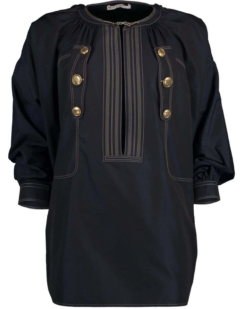 GIVENCHY-Oversized Gold Button Blouse-MID BLUE