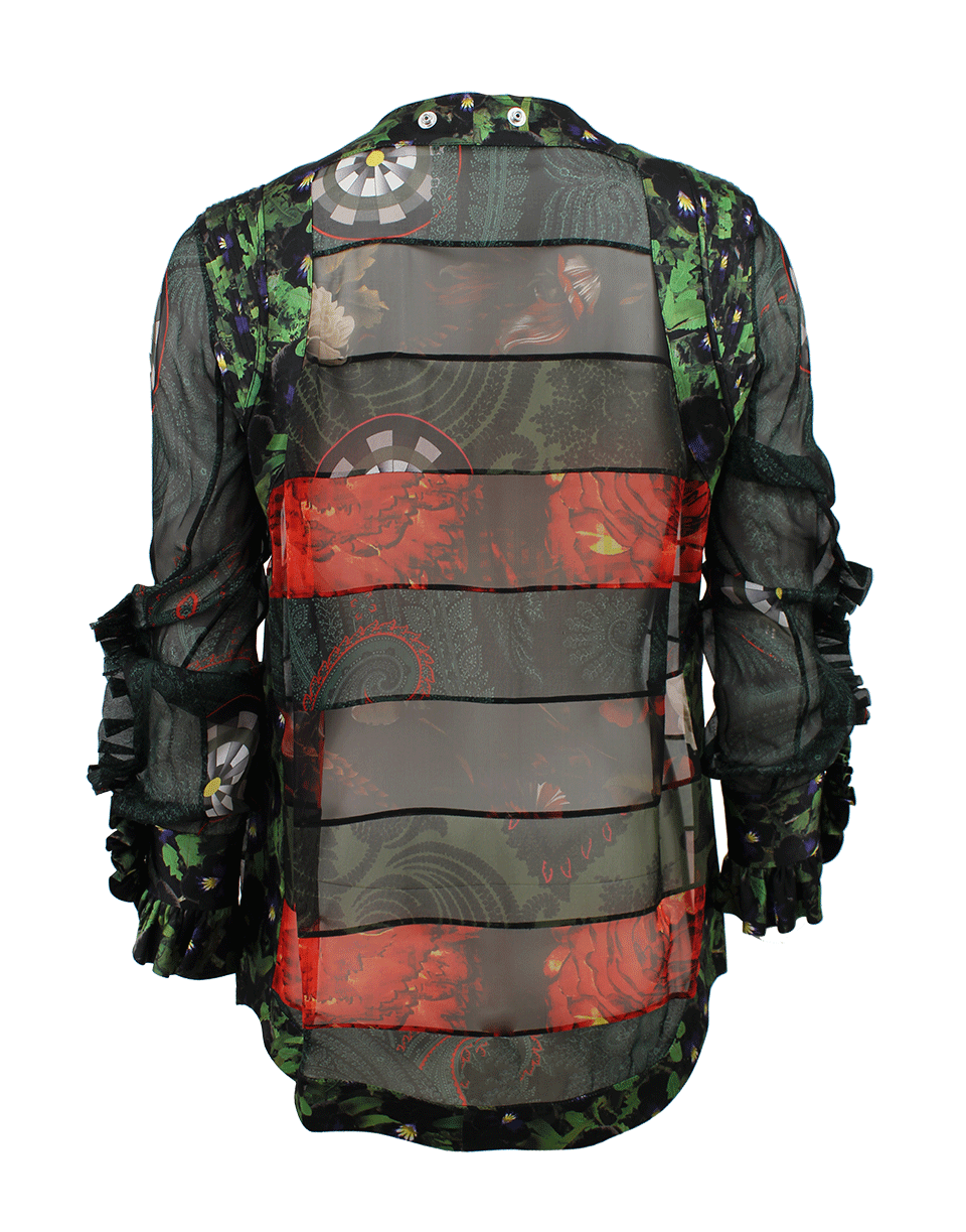 GIVENCHY-Long Sleeve Sheer Print Asymmetrical Zip Blouse-