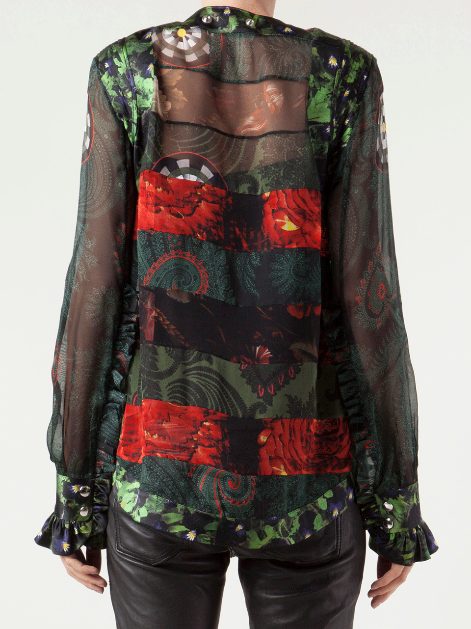 GIVENCHY-Long Sleeve Sheer Print Asymmetrical Zip Blouse-