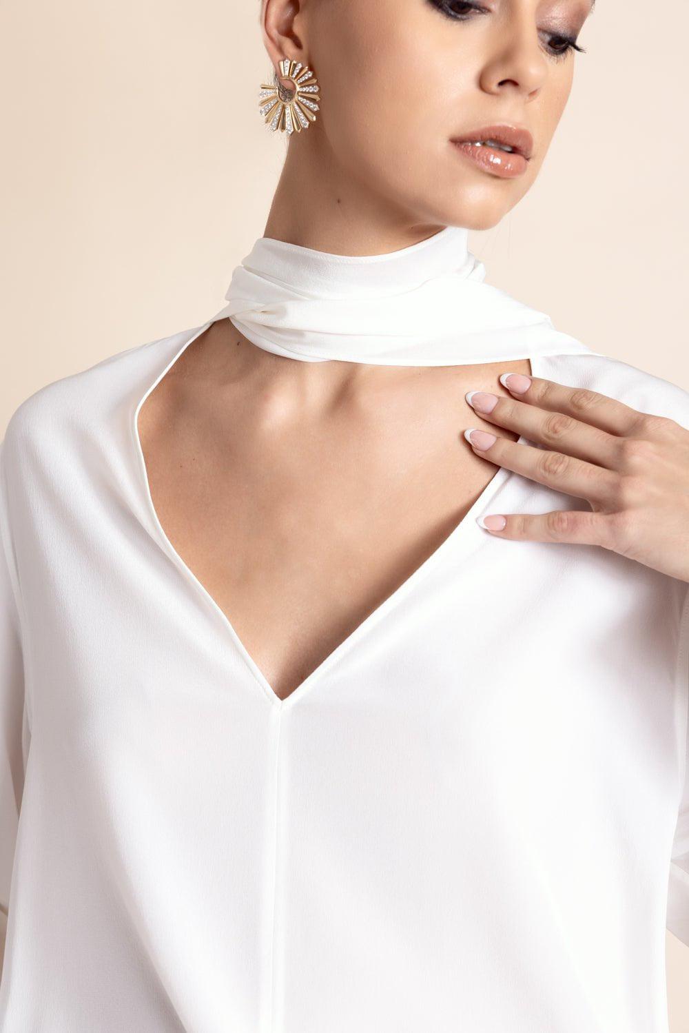 GIVENCHY-Lavaliere Deep V-Neck Blouse-