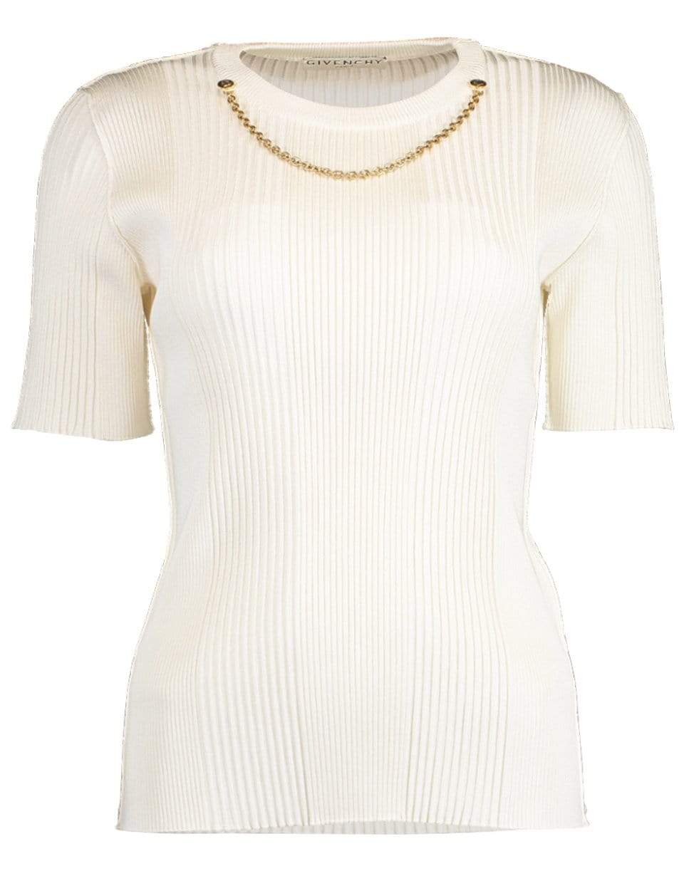 GIVENCHY-Short Sleeve Chain Detail Top-WHITE