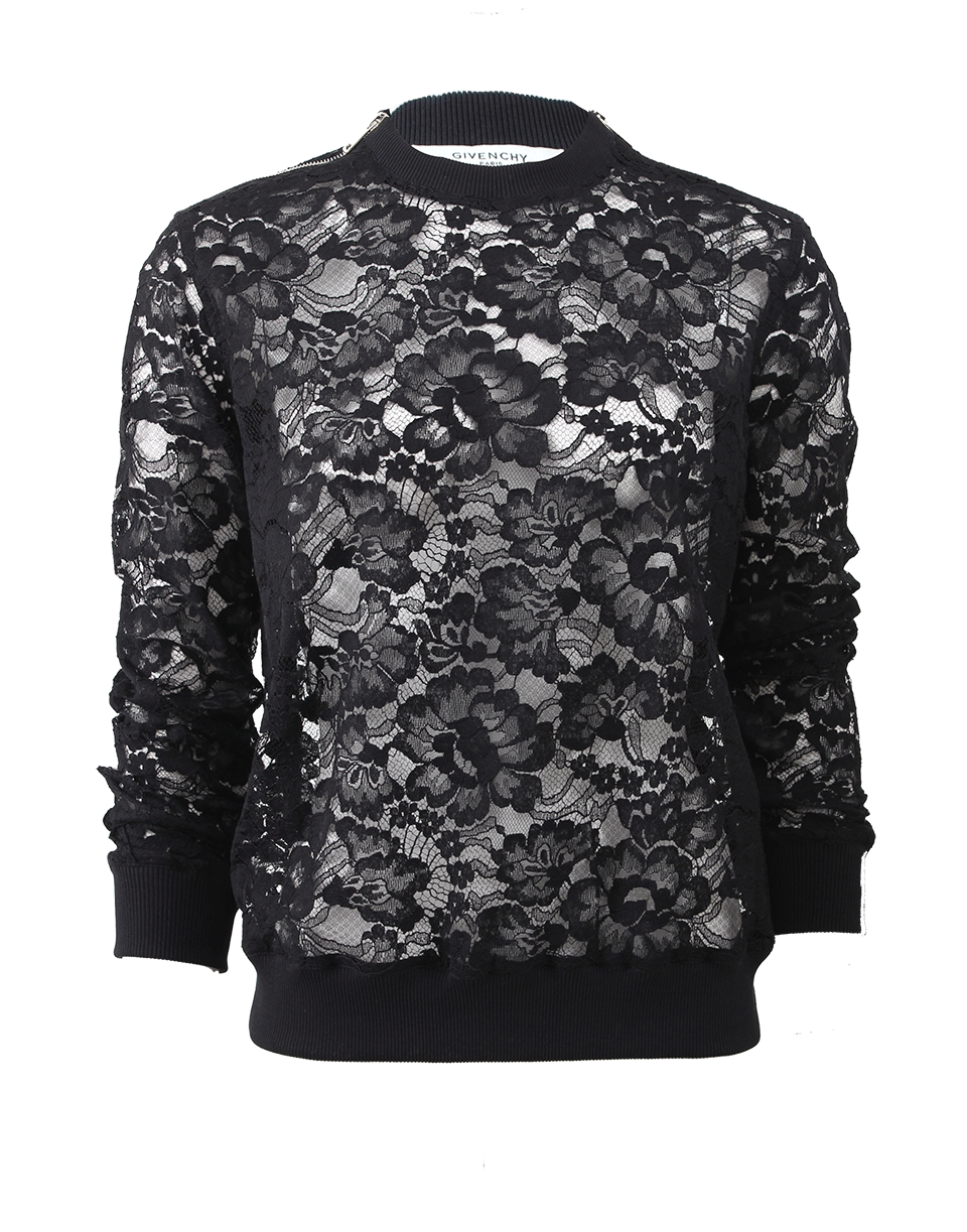 GIVENCHY-Zip Shoulder Lace Pullover-BLACK