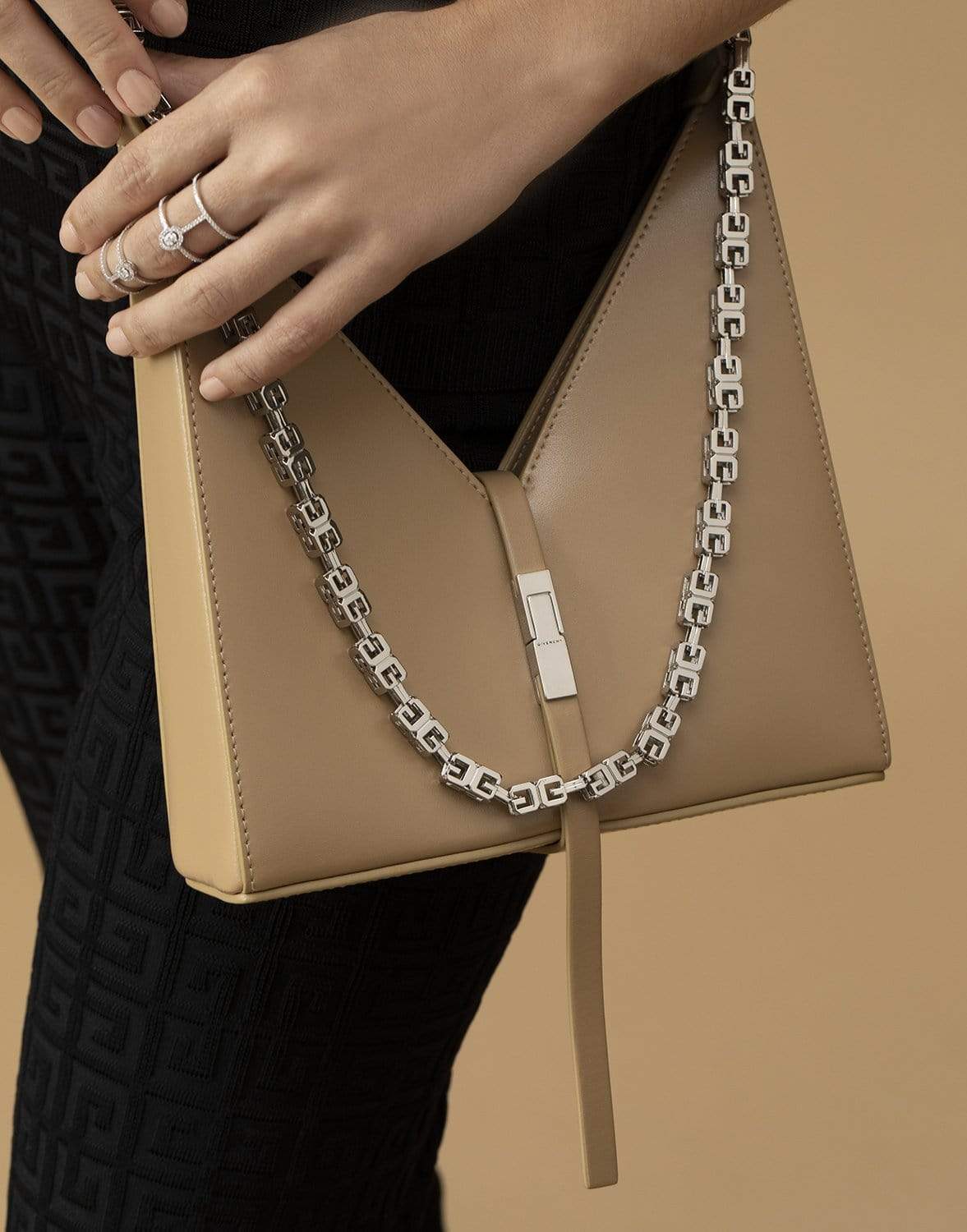 GIVENCHY-Mini Cut Out Bag In Box Leather With Chain-BEIGE