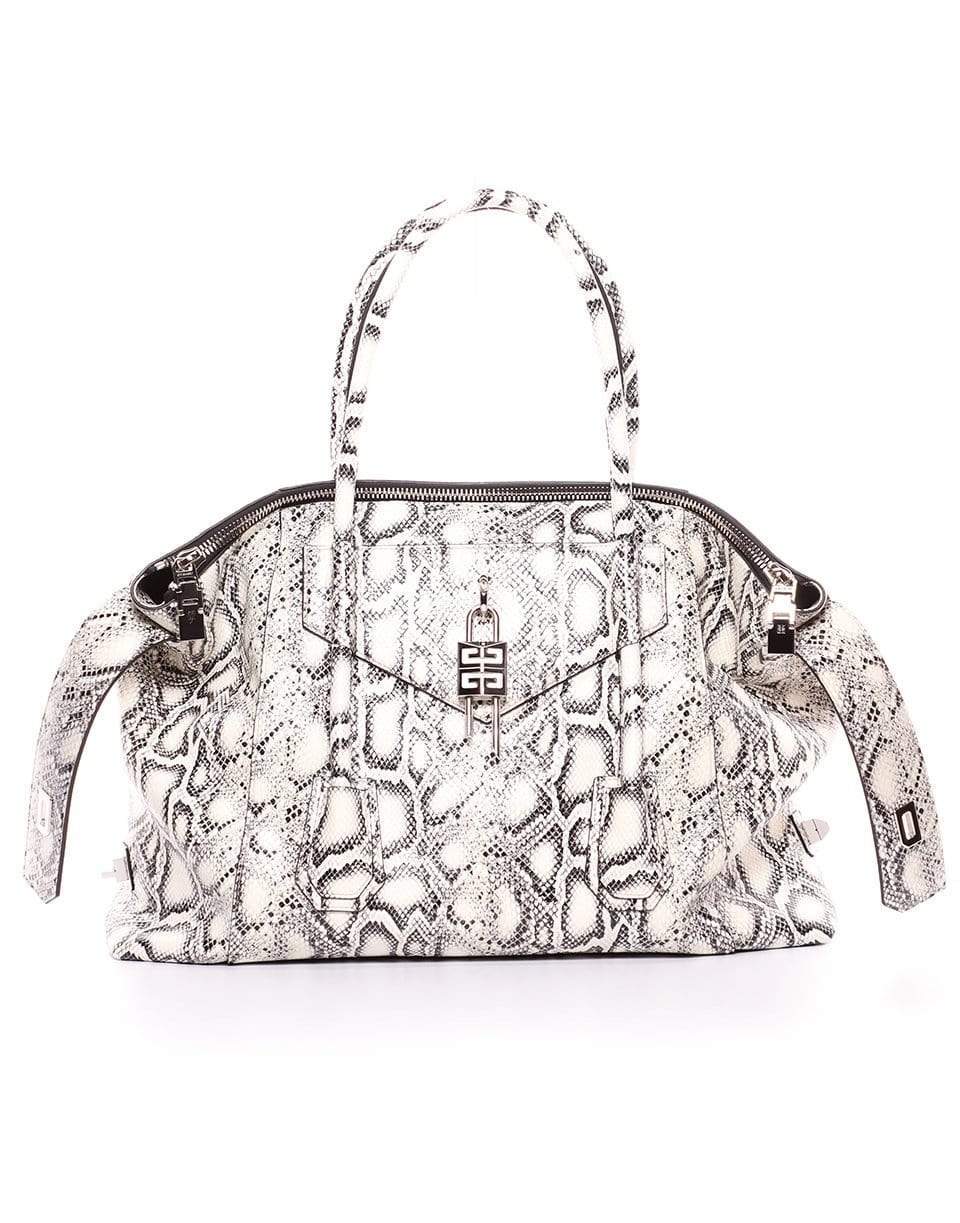 GIVENCHY-Snake Print Leather Medium Antigona Soft Lock Bag-BLK/WHT