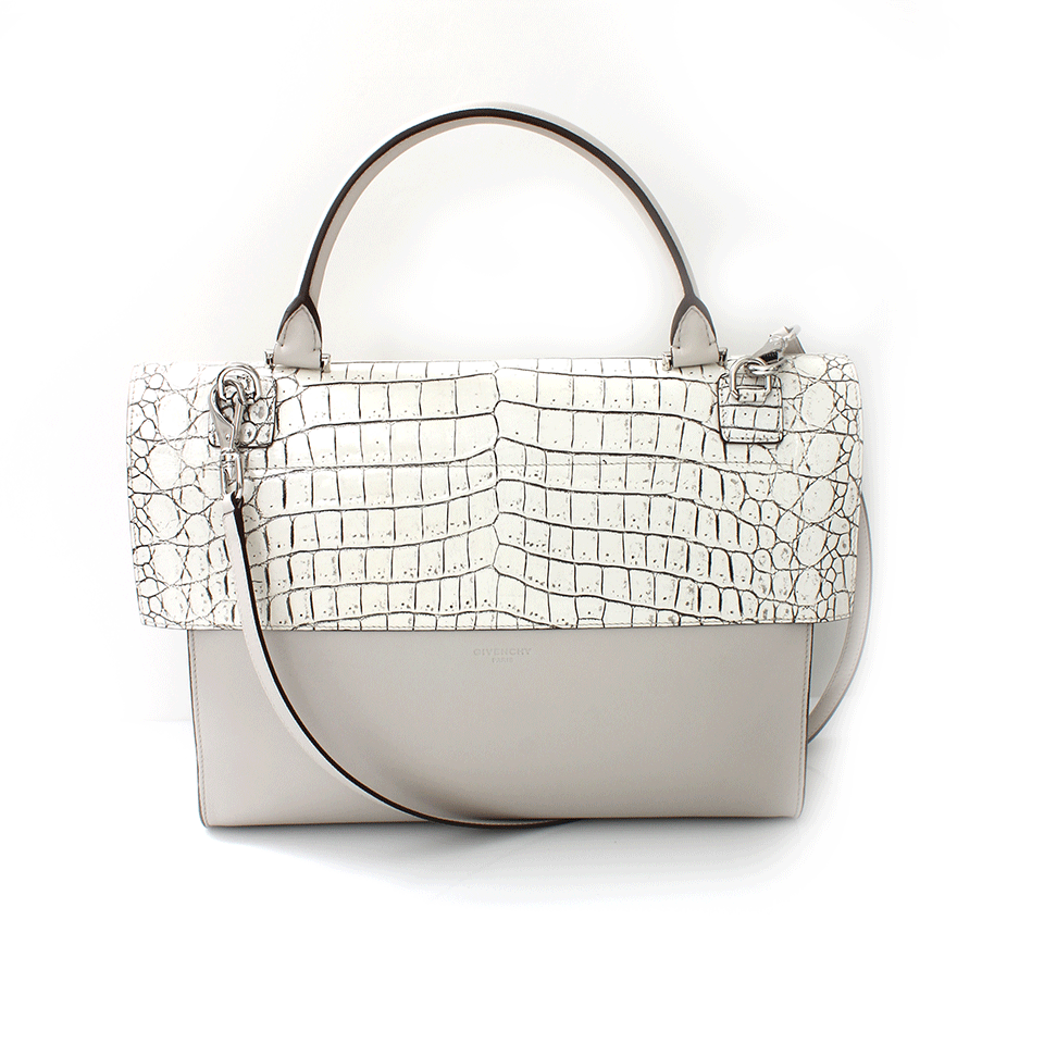 GIVENCHY-Croc Stamped Medium Shark Tote-OFF WHITE