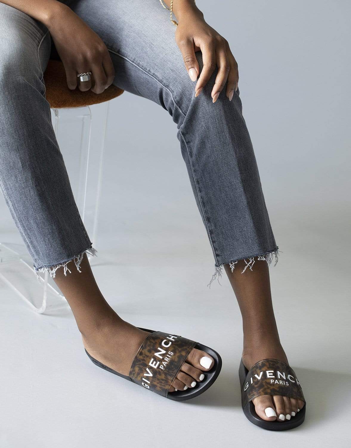 GIVENCHY-Black and Yellow Marble Print Slide-
