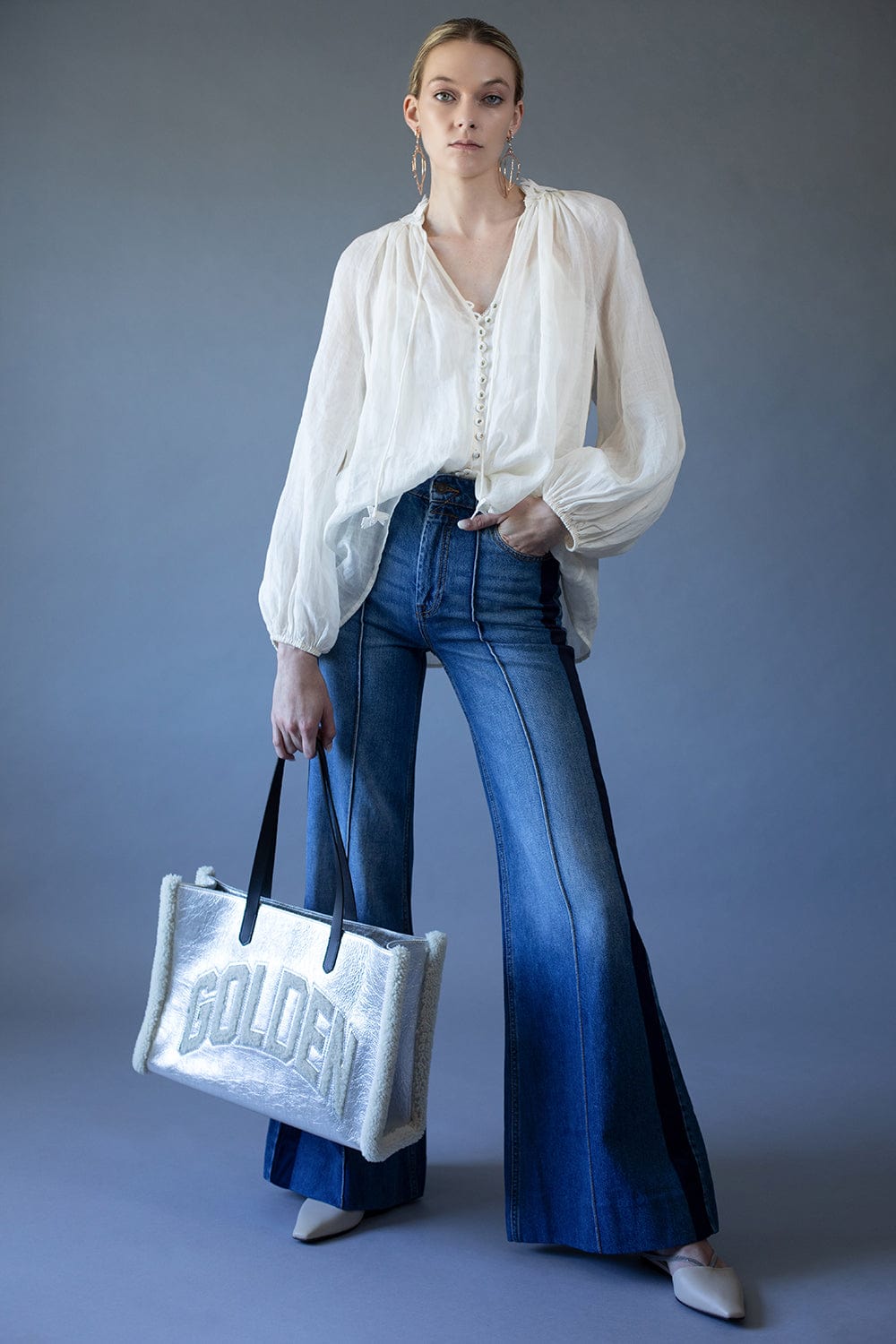 GOLDEN GOOSE-California Bag E-W "Golden"-SILVER