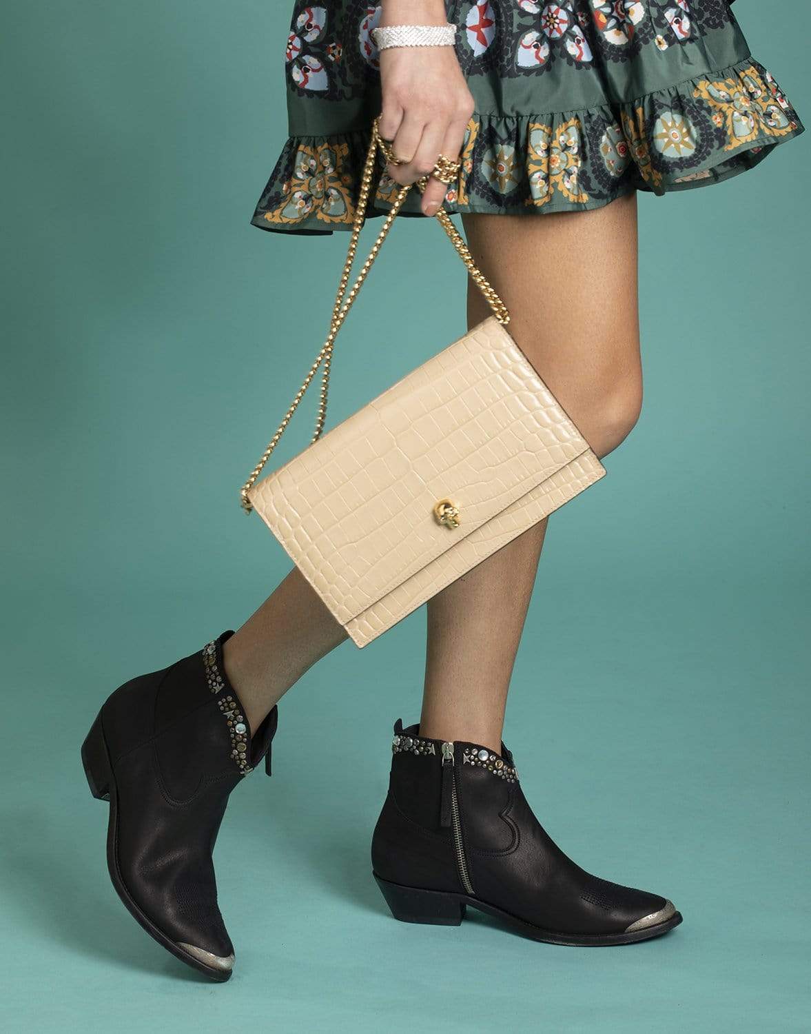 GOLDEN GOOSE-Young Leather Upper Studded Boots-