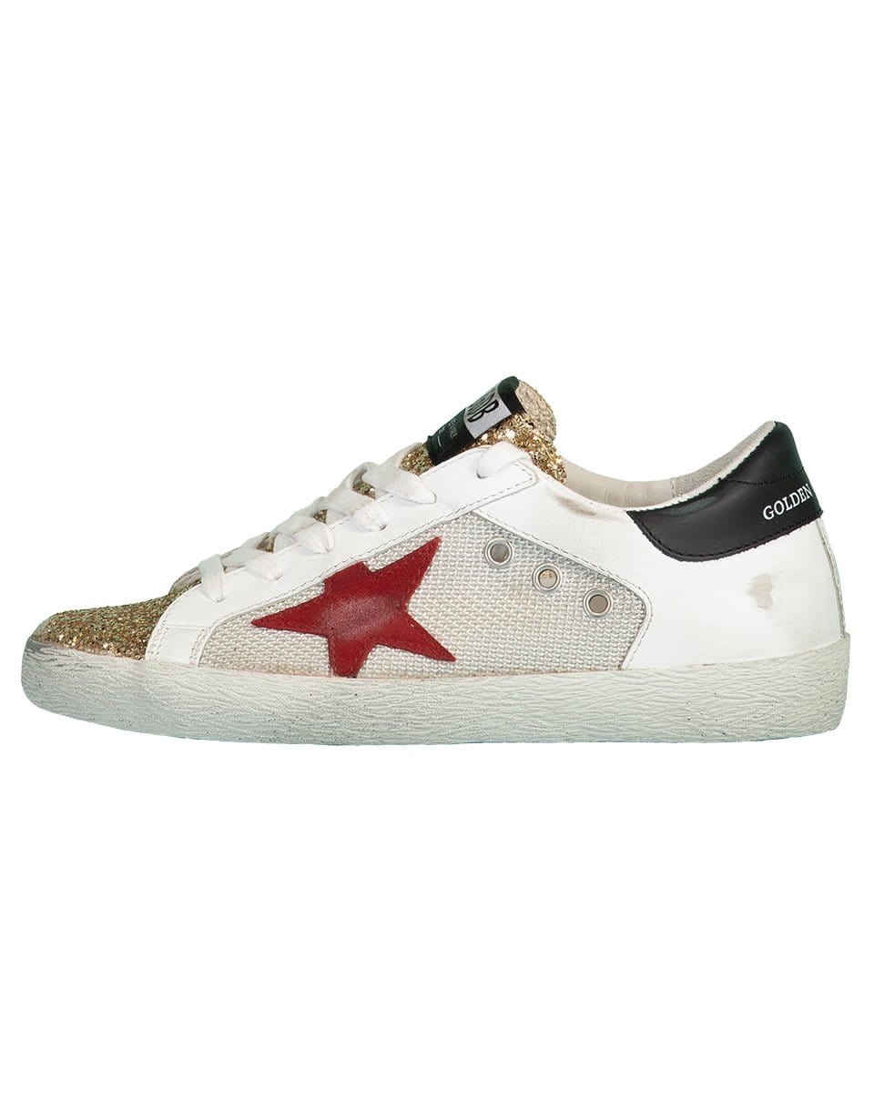 GOLDEN GOOSE-Superstar Net and Leather Glitter Toe Sneaker-