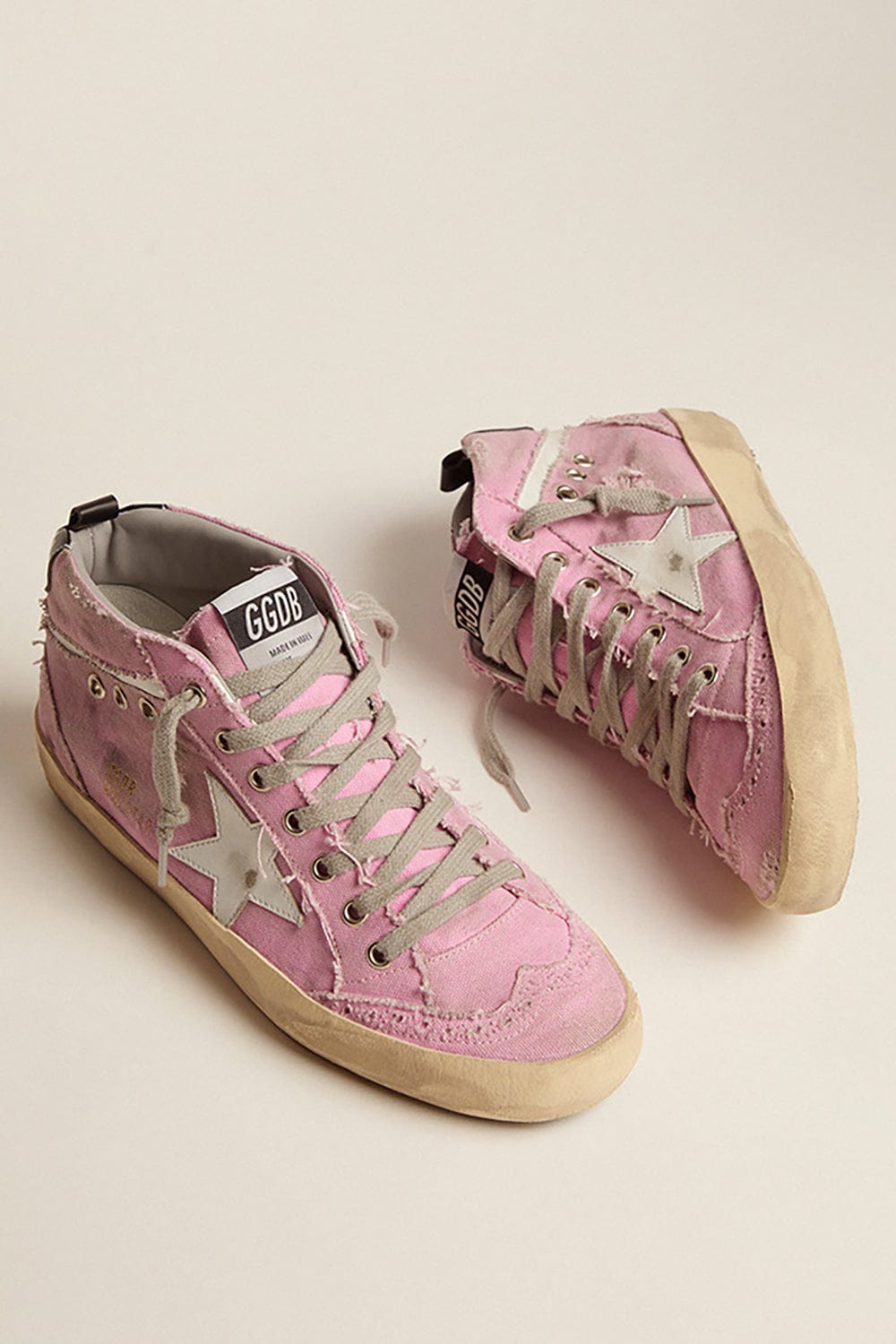 GOLDEN GOOSE-Mid Star Canvas Leather Star Sneakers-