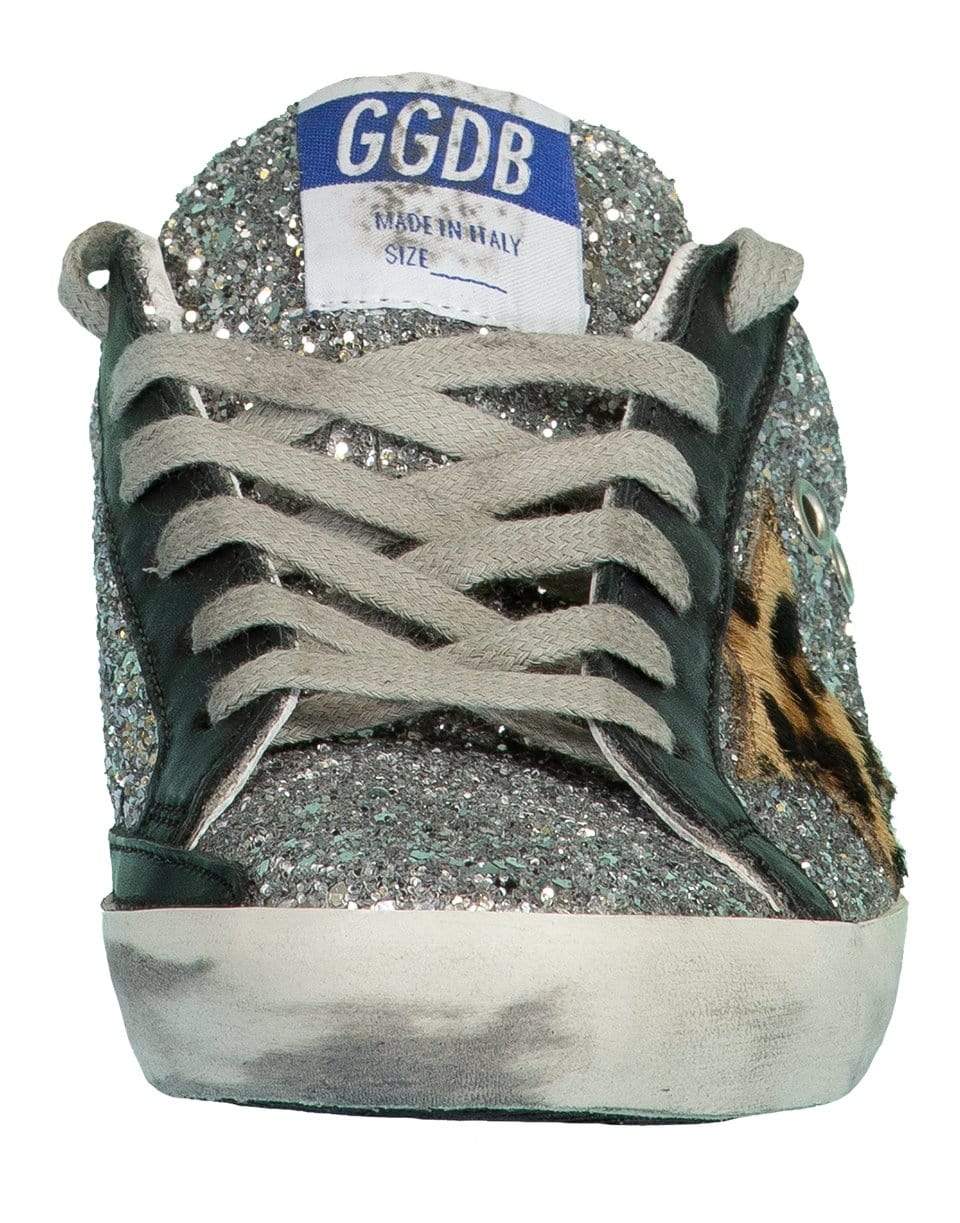 GOLDEN GOOSE-Silver and Beige Brown Superstar Glitter Upper Sneaker-