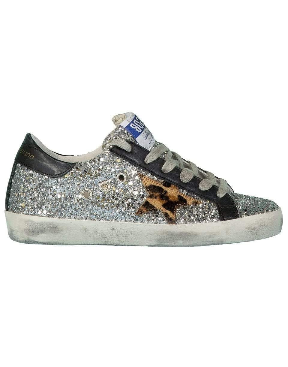 GOLDEN GOOSE-Silver and Beige Brown Superstar Glitter Upper Sneaker-