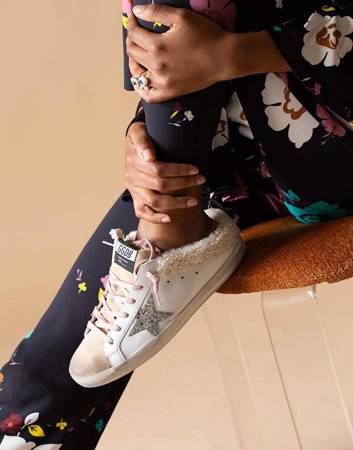GOLDEN GOOSE-Sabot Suede Toe Shearling Lining Glitter Star Sneaker-