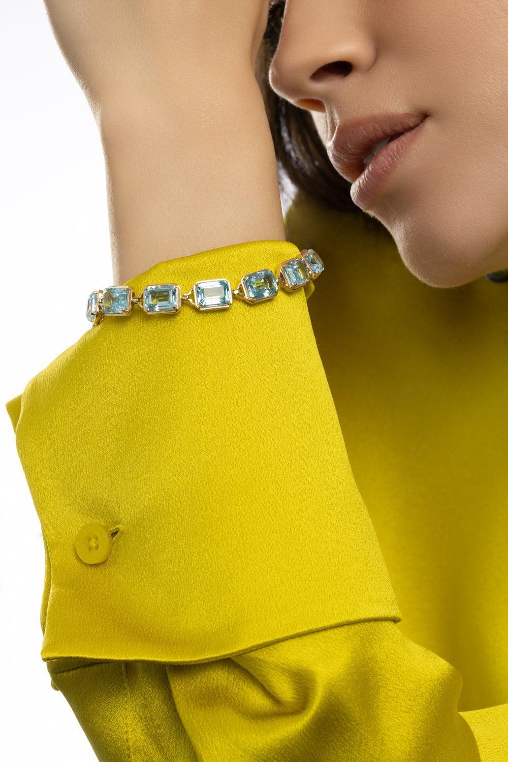 Blue Topaz Gossip Bracelet-YELLOW GOLD-6.75-JEWELRYFINE JEWELBRACELET O-GOSHWARA