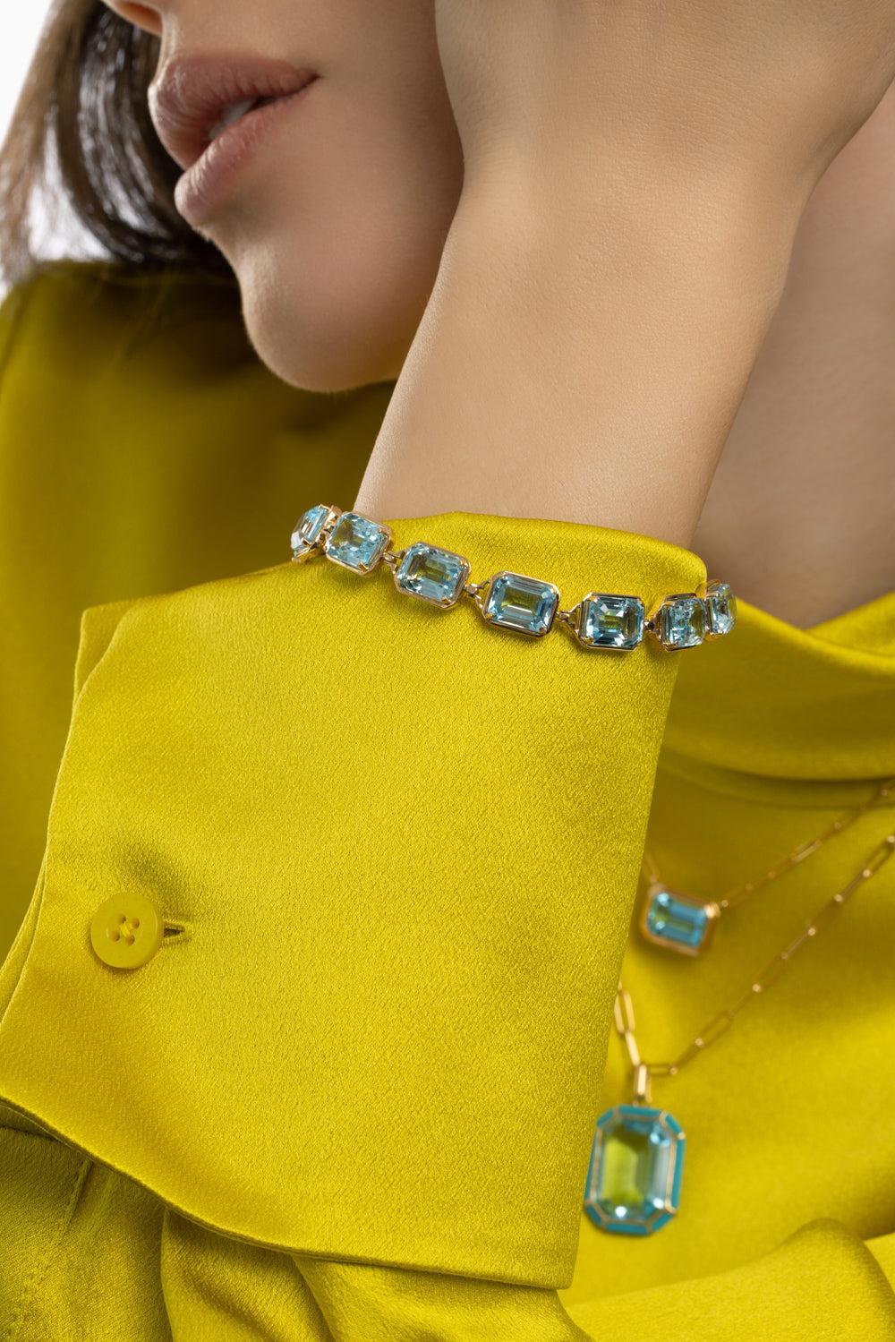 Blue Topaz Gossip Bracelet-YELLOW GOLD-6.75-JEWELRYFINE JEWELBRACELET O-GOSHWARA