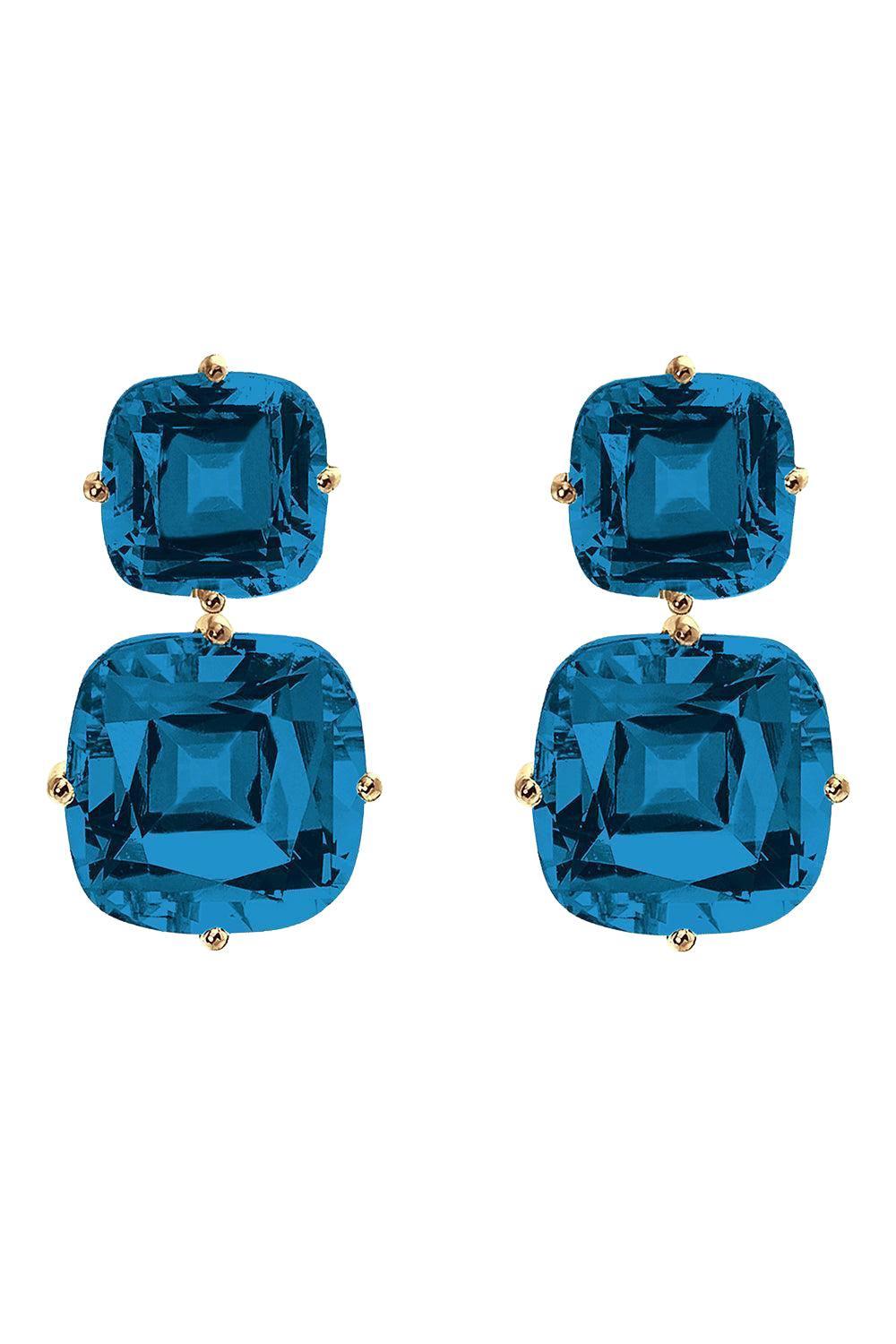 London Blue Topaz Two Drop Gossip Earrings-YELLOW GOLD-JEWELRYFINE JEWELEARRING-GOSHWARA