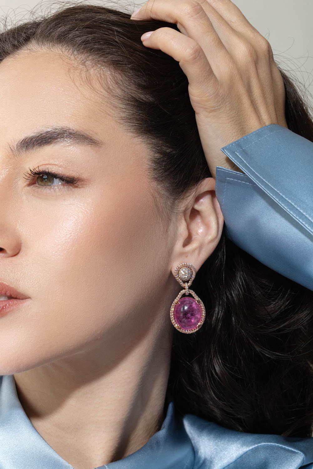 GOSHWARA-G-One Pink Tourmaline Earrings-ROSE GOLD