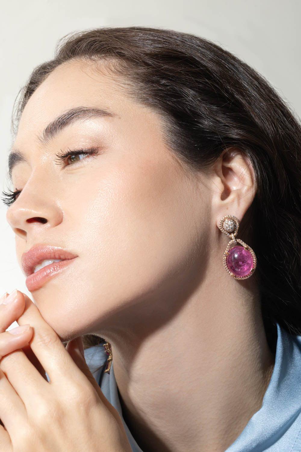 GOSHWARA-G-One Pink Tourmaline Earrings-ROSE GOLD