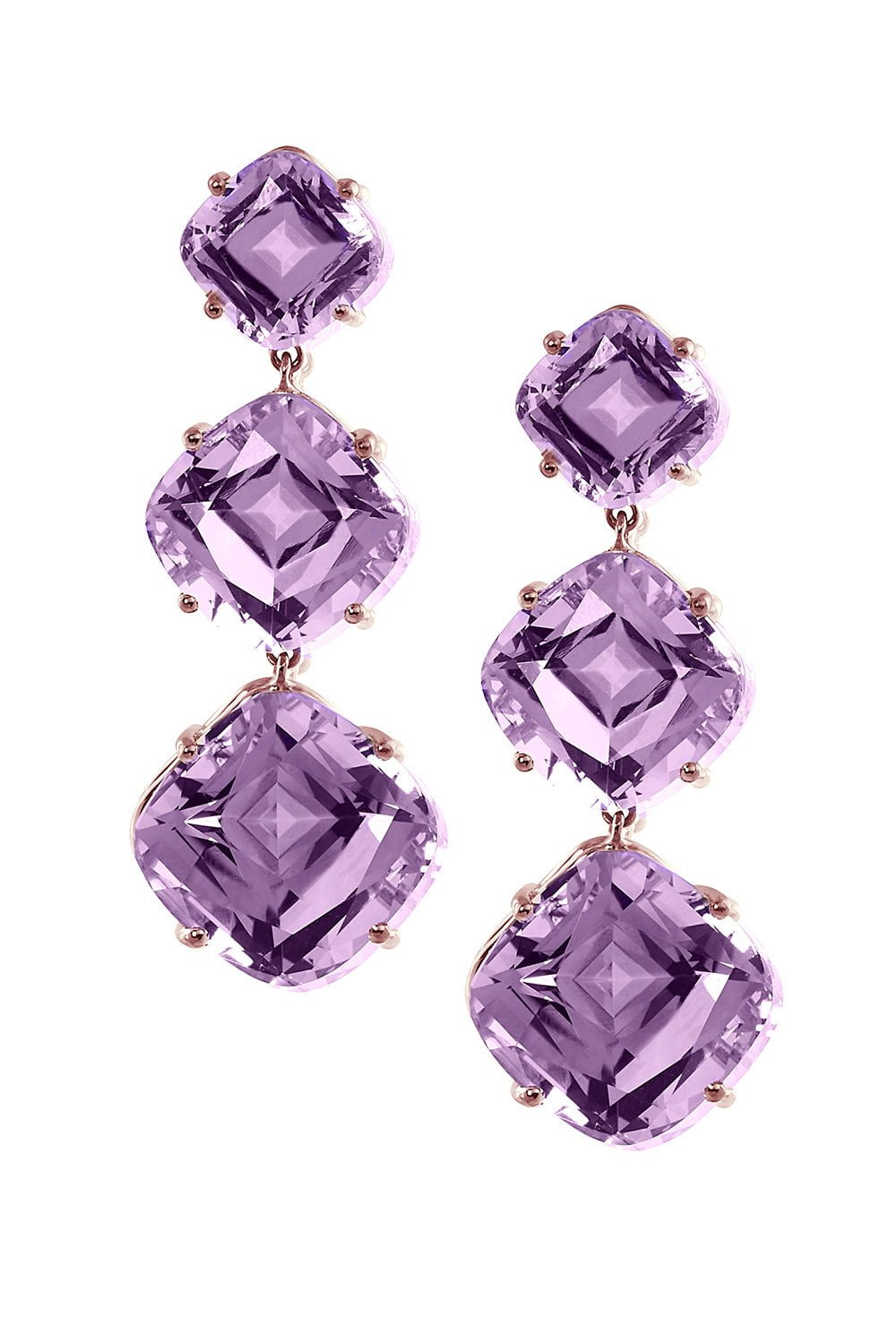 GOSHWARA-Gossip Three Drop Amethyst Lavender Earrings-ROSE GOLD