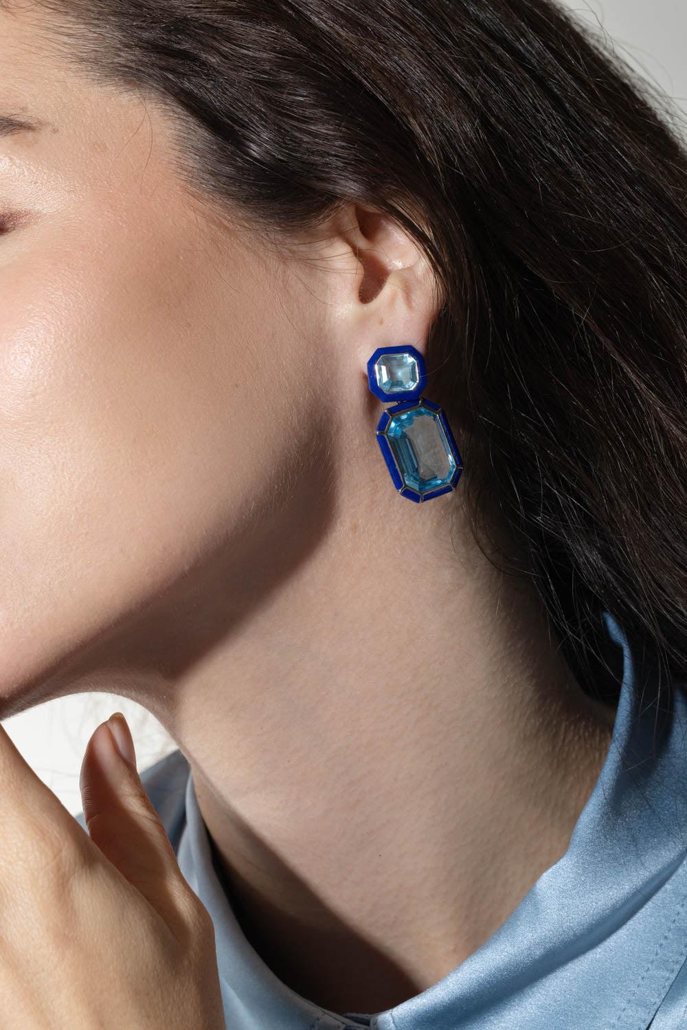 GOSHWARA-Melange Blue Topaz Lapis Earrings-WHITE GOLD