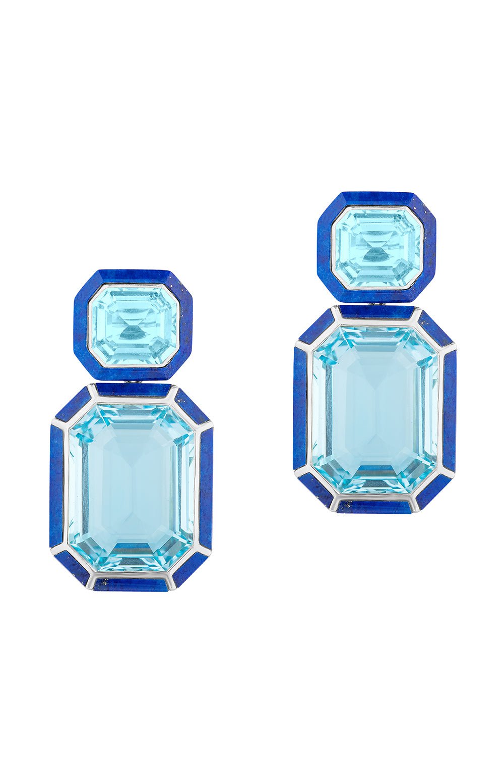 GOSHWARA-Melange Blue Topaz Lapis Earrings-WHITE GOLD