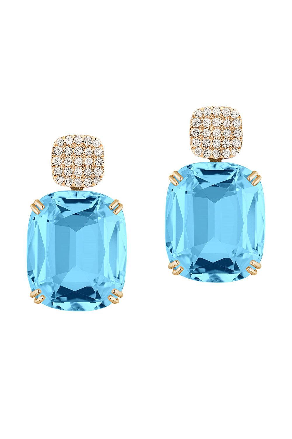 Blue Topaz Cushion Cut Gossip Earrings-YELLOW GOLD-JEWELRYFINE JEWELEARRING-GOSHWARA