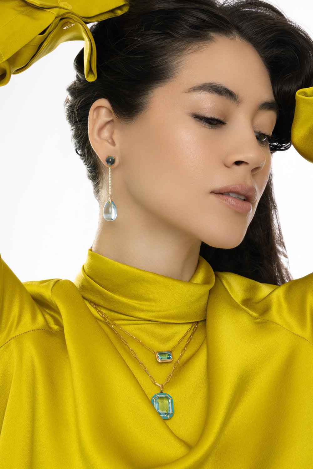 Blue Topaz Long Drop Naughty Earrings-YELLOW GOLD-JEWELRYFINE JEWELEARRING-GOSHWARA