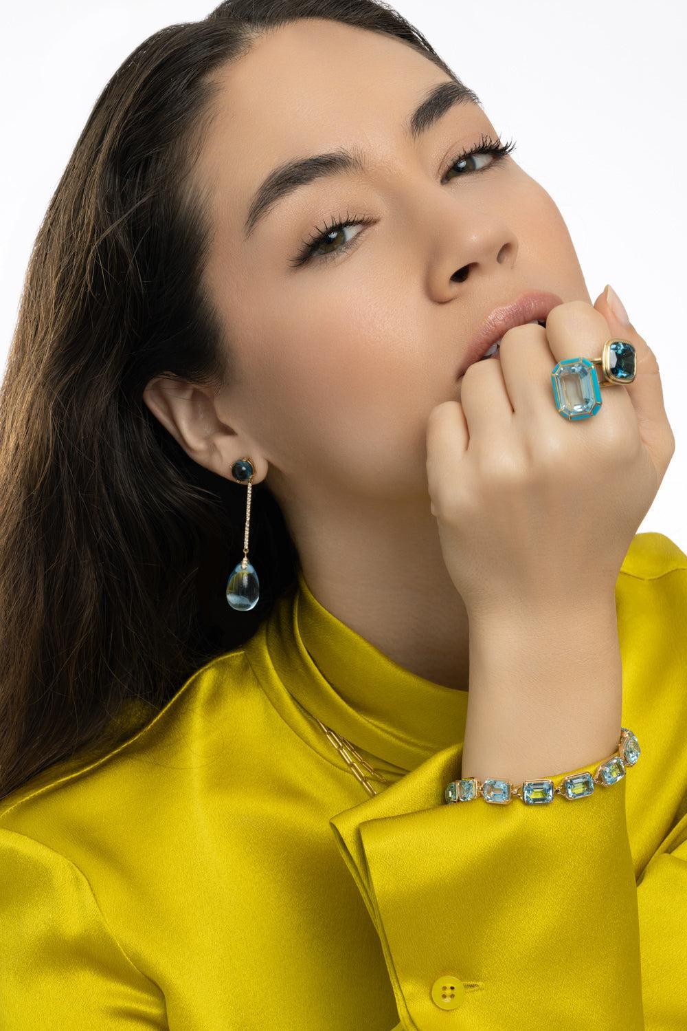 Blue Topaz Long Drop Naughty Earrings-YELLOW GOLD-JEWELRYFINE JEWELEARRING-GOSHWARA