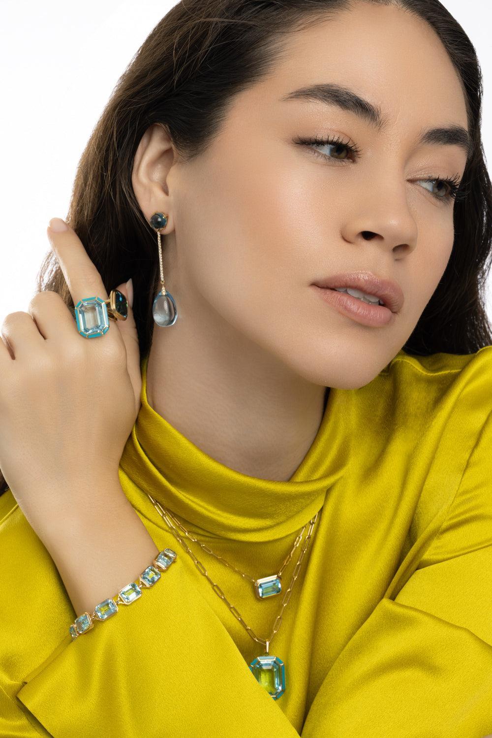 Blue Topaz Long Drop Naughty Earrings-YELLOW GOLD-JEWELRYFINE JEWELEARRING-GOSHWARA