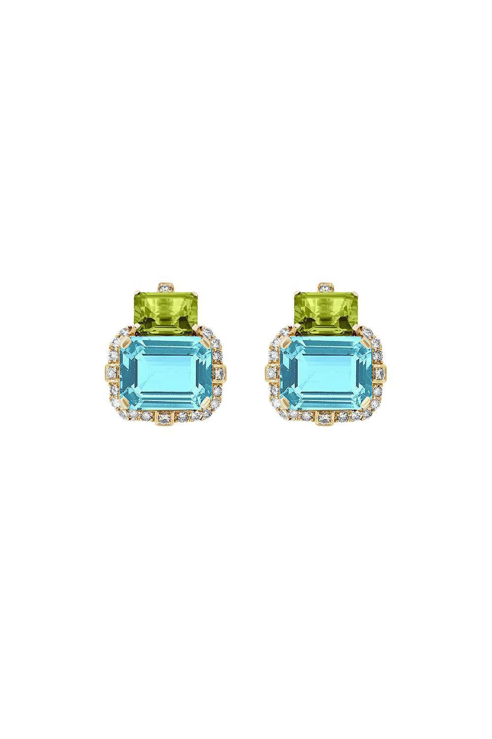 Blue topaz Peridot Two Drop Gossip Earrings-YELLOW GOLD-JEWELRYFINE JEWELEARRING-GOSHWARA