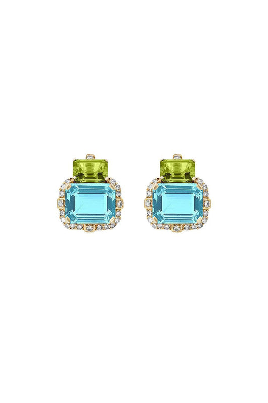 Blue topaz Peridot Two Drop Gossip Earrings-YELLOW GOLD-JEWELRYFINE JEWELEARRING-GOSHWARA