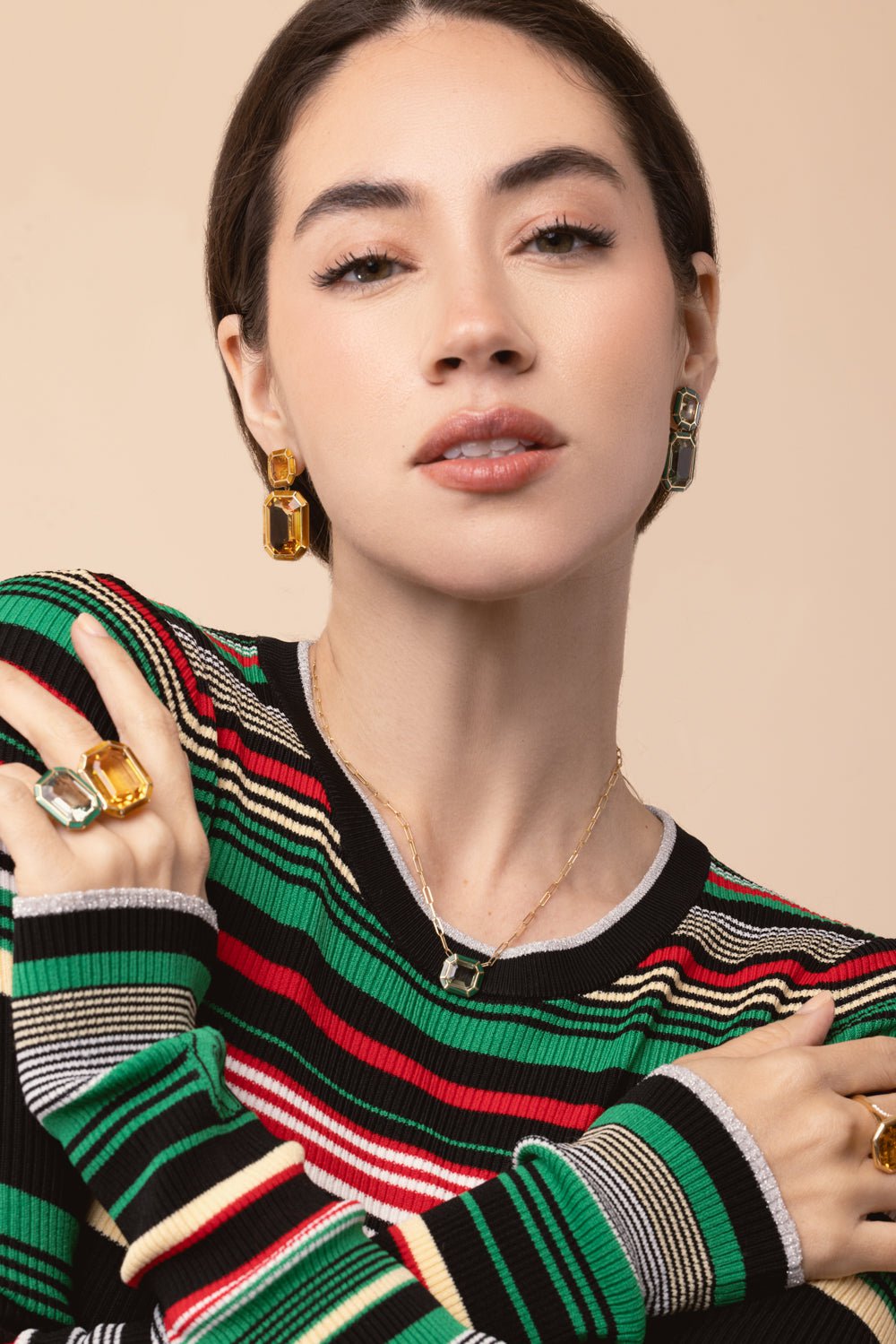 GOSHWARA-Citrine Tiger Eye Earrings-YELLOW GOLD