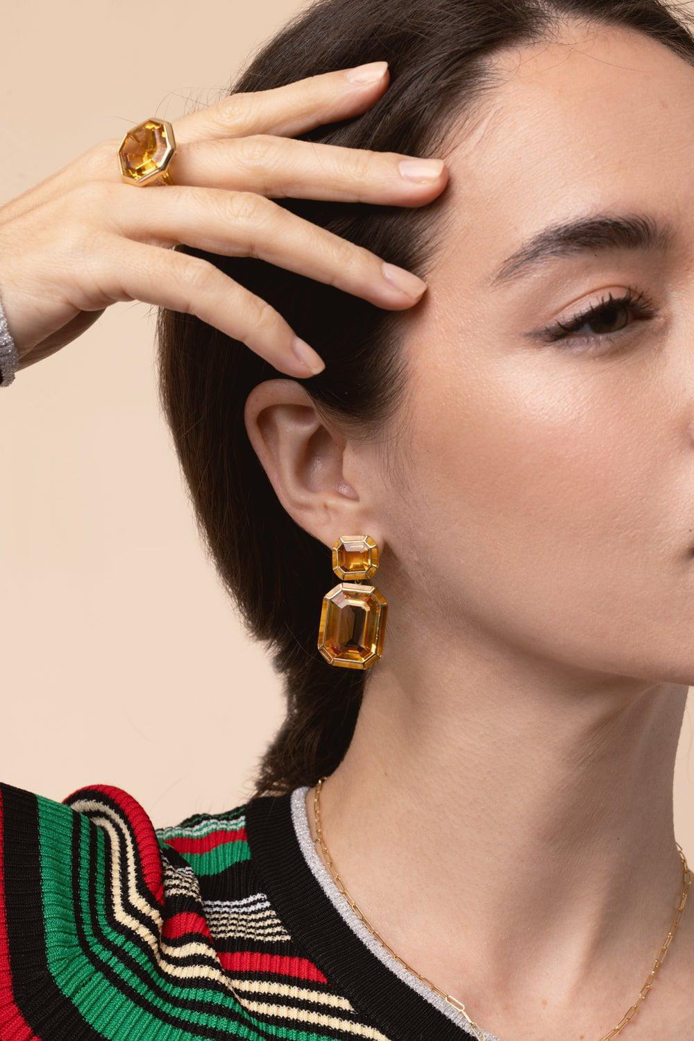 GOSHWARA-Citrine Tiger Eye Earrings-YELLOW GOLD