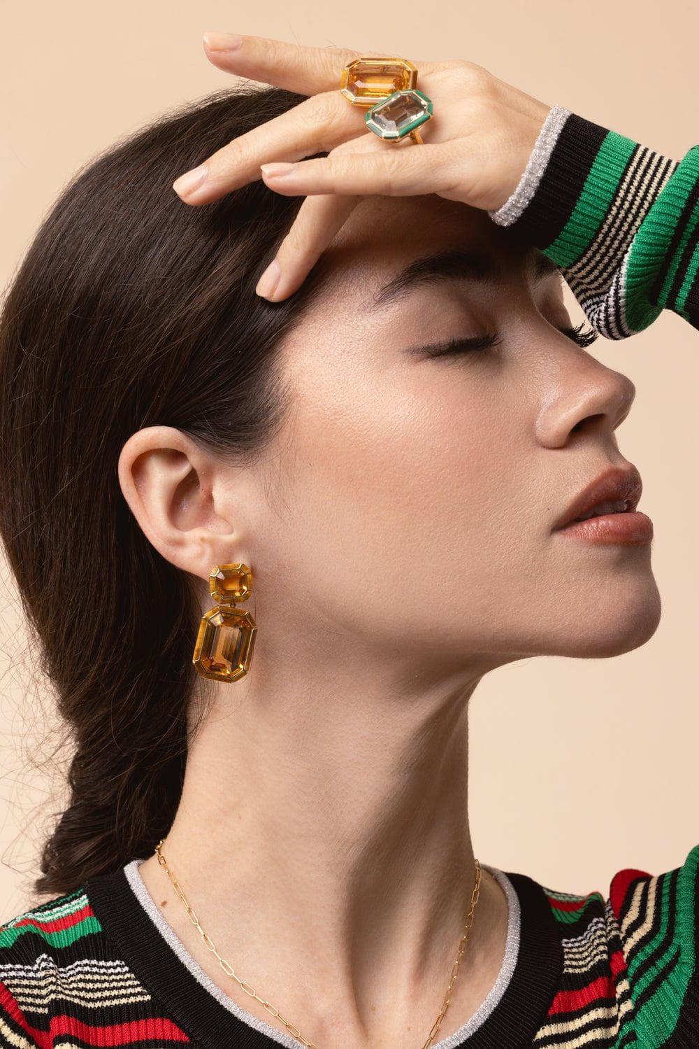 GOSHWARA-Citrine Tiger Eye Earrings-YELLOW GOLD