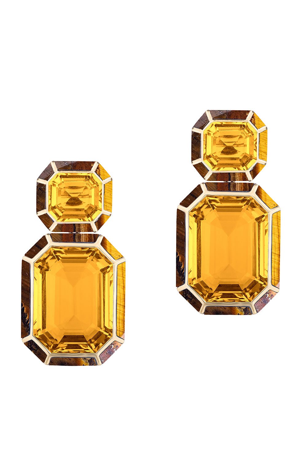 GOSHWARA-Citrine Tiger Eye Earrings-YELLOW GOLD