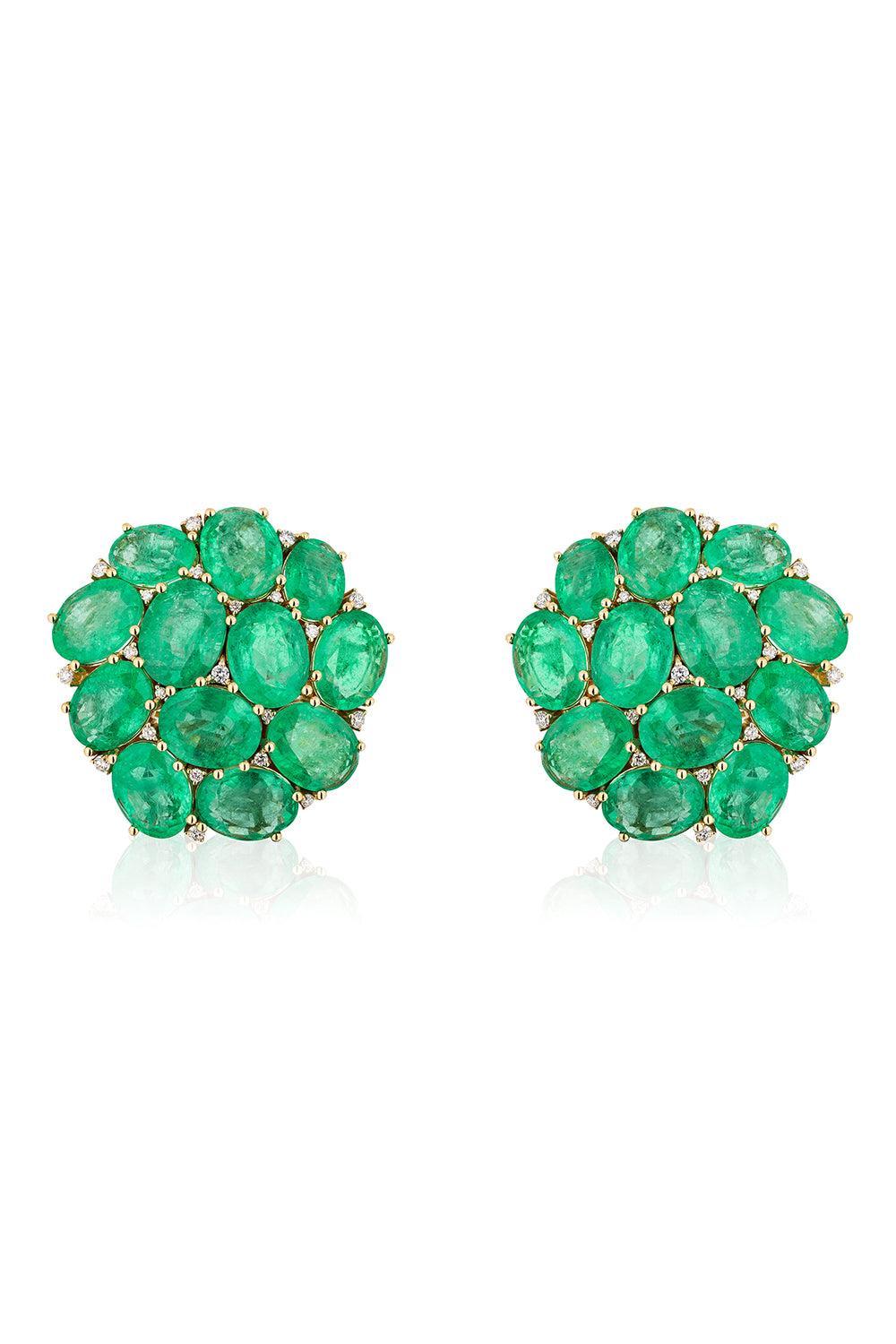 Emerald Cluster Stud Earrings-YELLOW GOLD-JEWELRYFINE JEWELEARRING-GOSHWARA