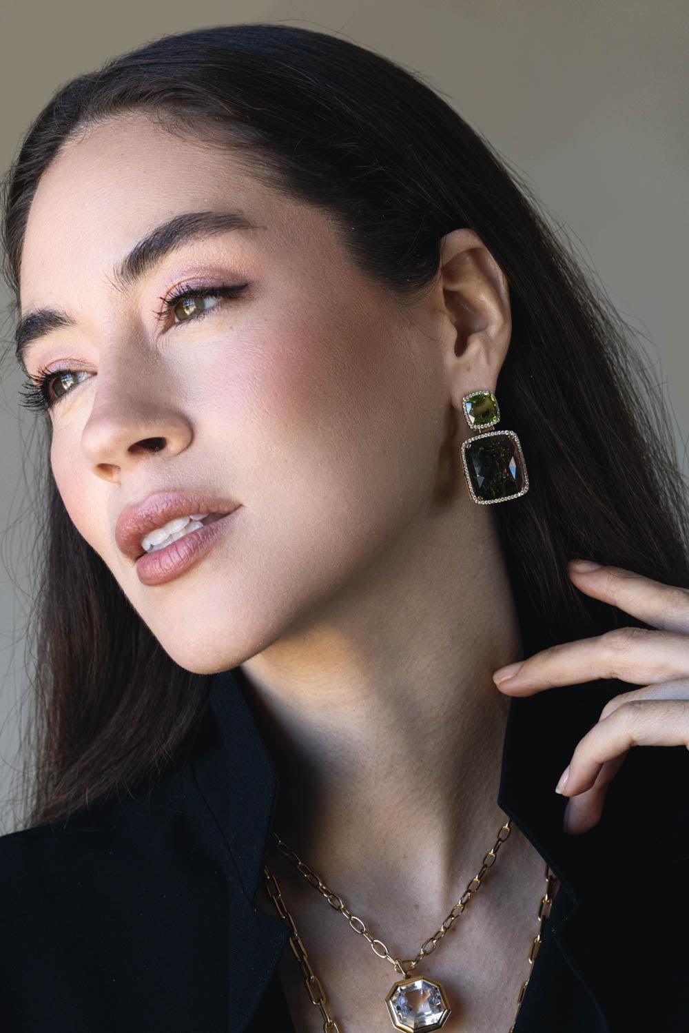 GOSHWARA-G-One Bi-Color Tourmaline Clip Earrings-YELLOW GOLD