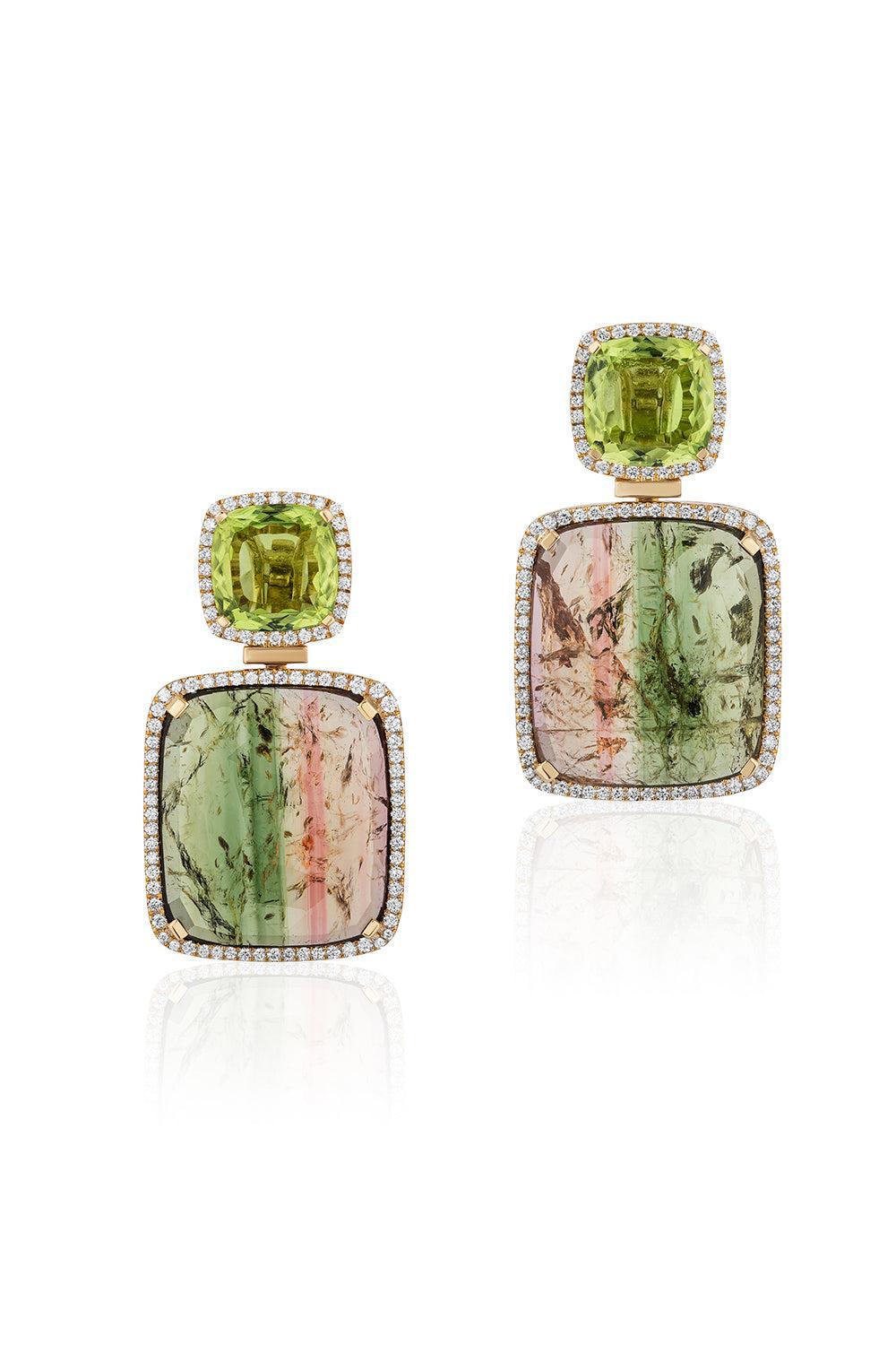 GOSHWARA-G-One Bi-Color Tourmaline Clip Earrings-YELLOW GOLD