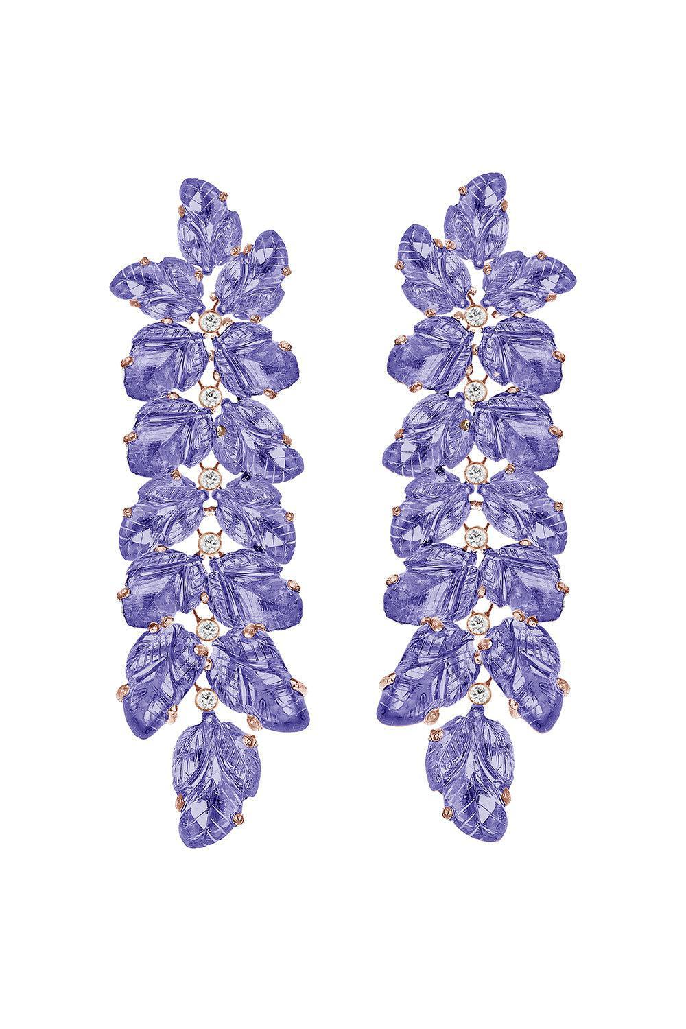 GOSHWARA-G-One Carved Tanzanite Leaf Earrings-YELLOW GOLD