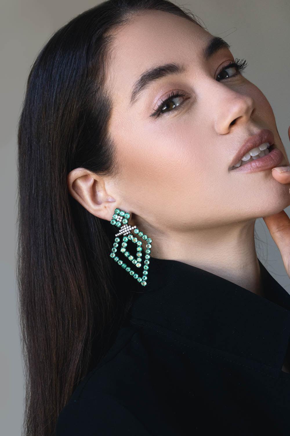 GOSHWARA-G-One Emerald Diamond Mix Shape Earrings-YELLOW GOLD