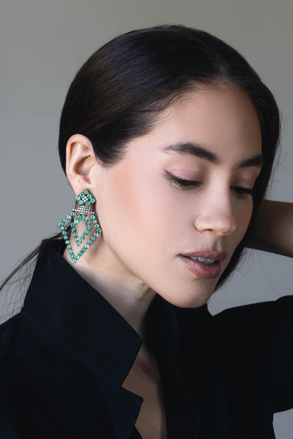GOSHWARA-G-One Emerald Diamond Mix Shape Earrings-YELLOW GOLD