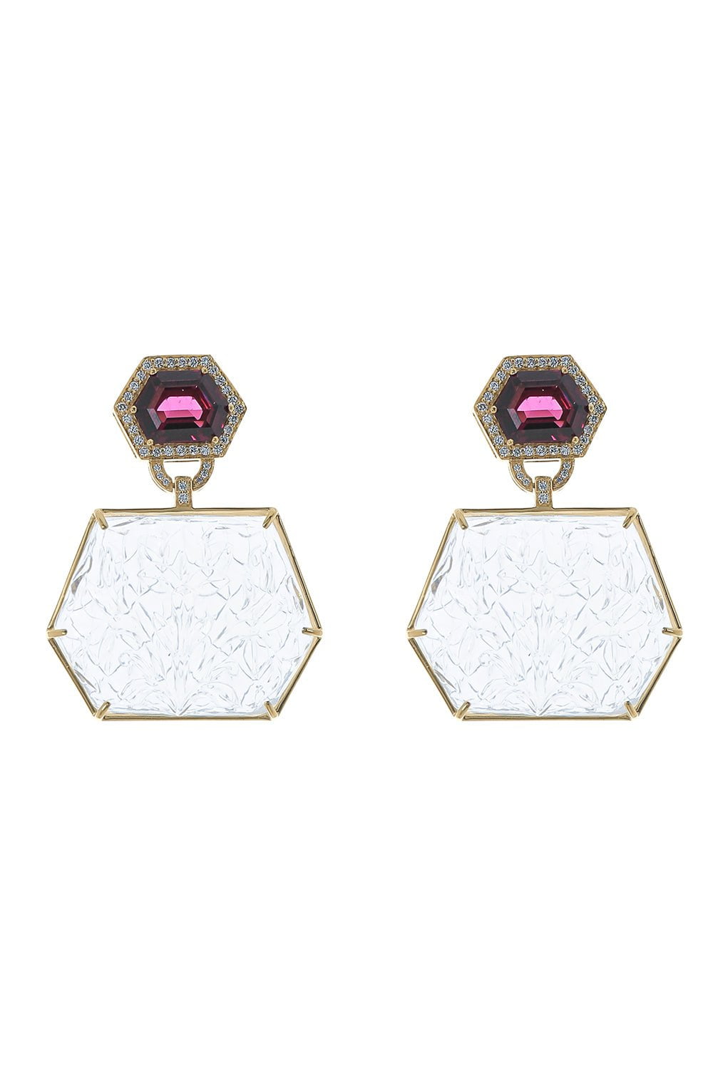 GOSHWARA-G-One Garnet Quartz Octagon Earrings-YELLOW GOLD