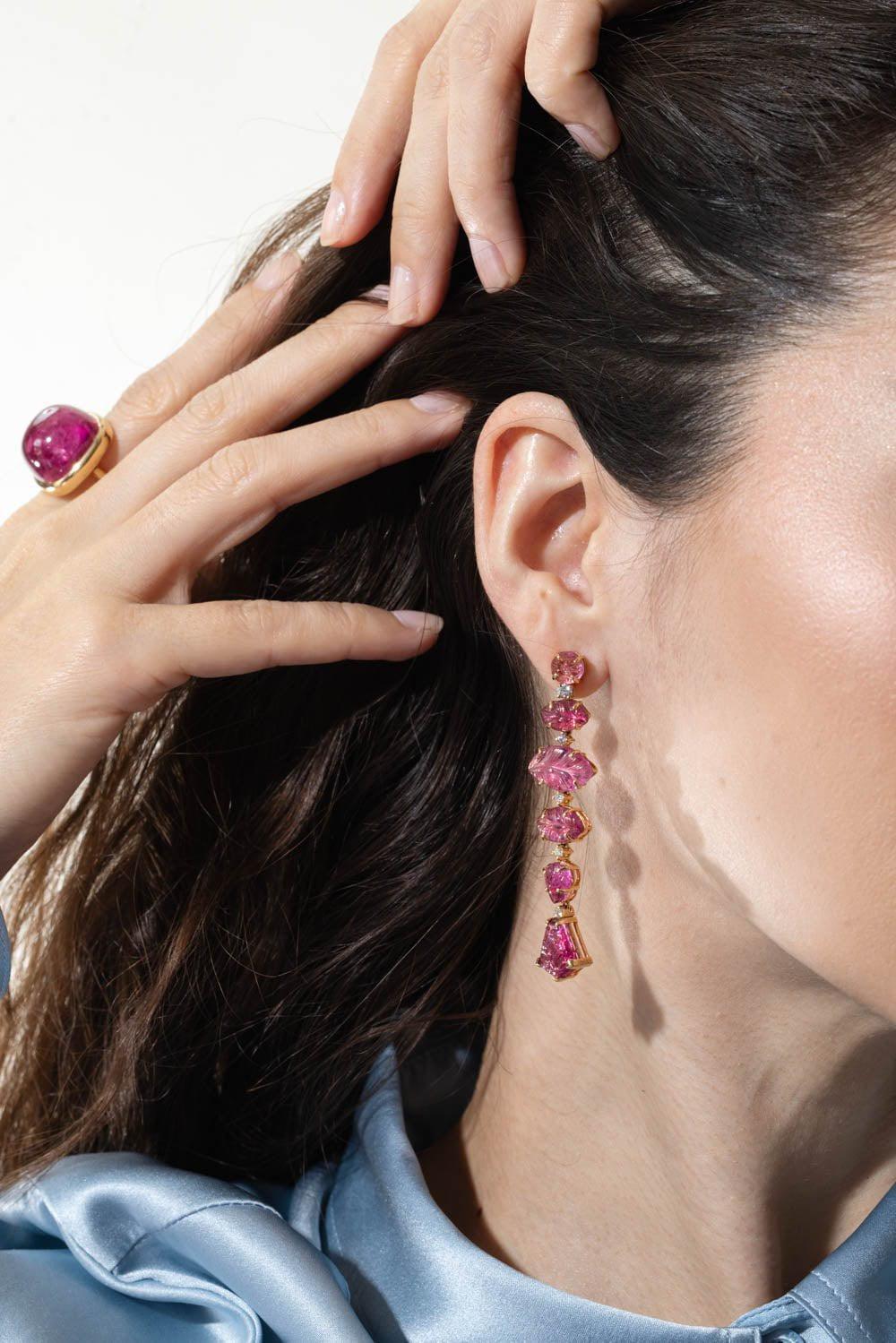 GOSHWARA-G-One Rubilite Diamond Earrings-YELLOW GOLD