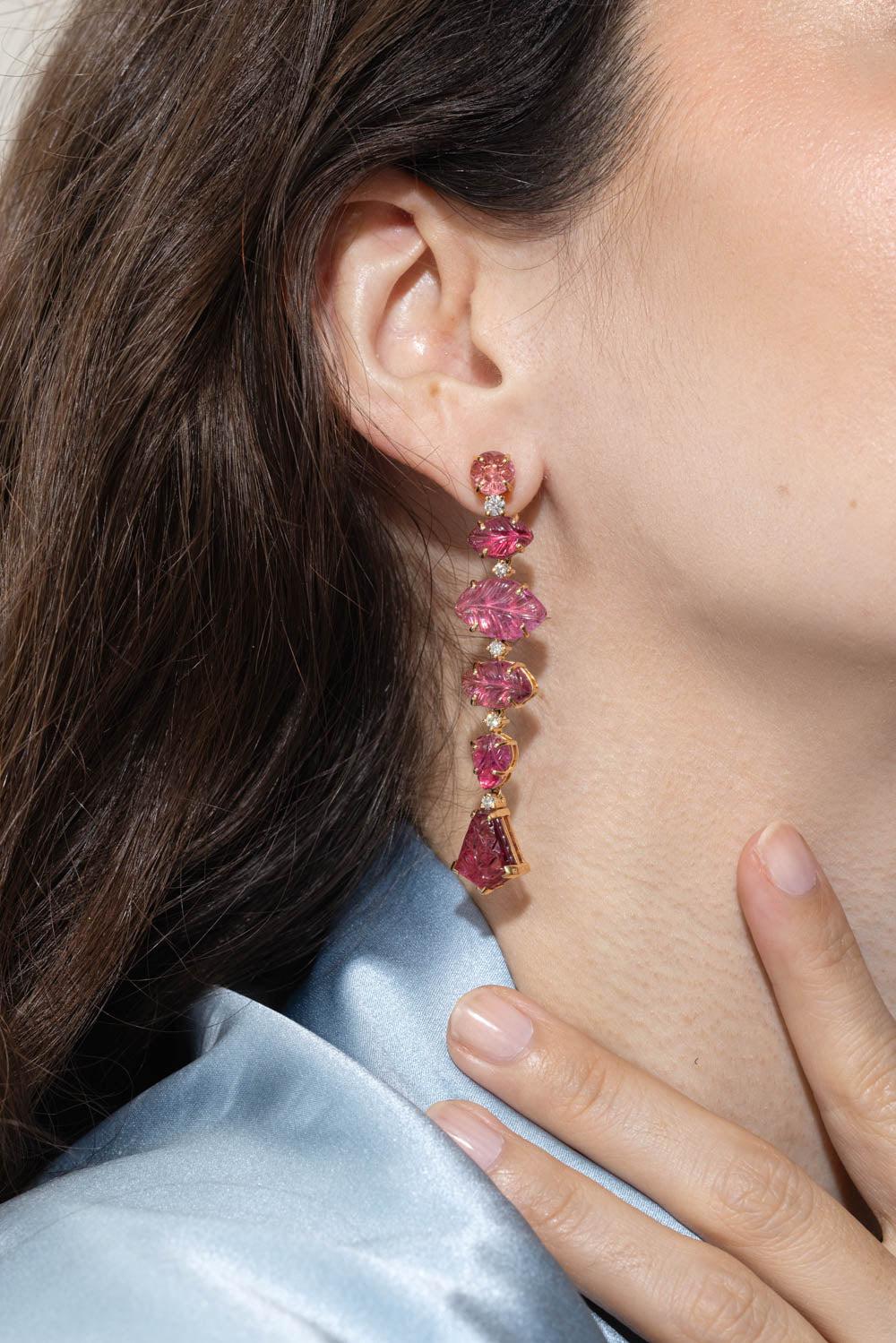 GOSHWARA-G-One Rubilite Diamond Earrings-YELLOW GOLD